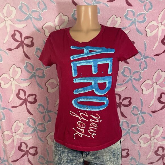 Y2K Aero New York 1/2012 Graphic Hot Pink Shirt Size XL Juniors - Picture 1 of 9